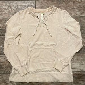 Green Tea Cream Color Split-V Neck Sweatshirt with Tie